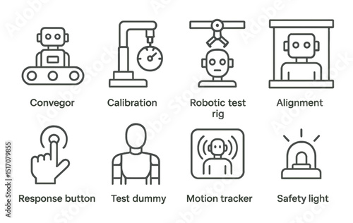 Robotics and automation linear icon set. machinery and ai tech symbols