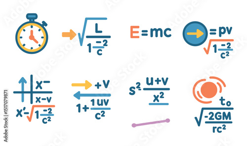 Physics equations silhouette icon set. science, formulas, and math symbols