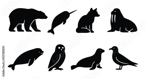 Animal silhouette icon set. wildlife and nature symbol collection