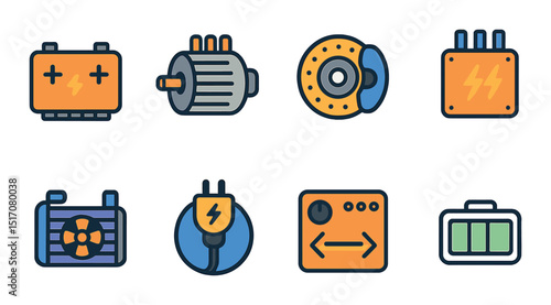 Automotive flat icon set. car parts and repair symbols for mechanics