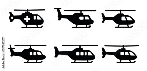 Helicopter silhouette icon set. aviation and aircraft symbols for transportation