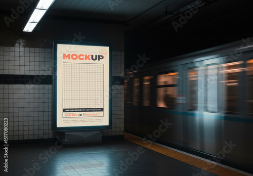 Vertical Subway Station Backlight Ad Sign Billboard Mockup