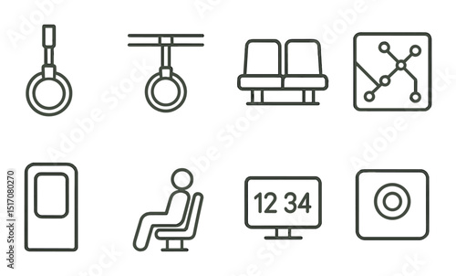 Public transport linear icon set. subway and train travel symbols collection