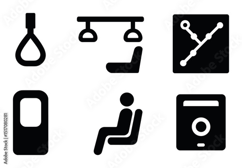 Public transportation silhouette icon set. commuter and transit system symbols