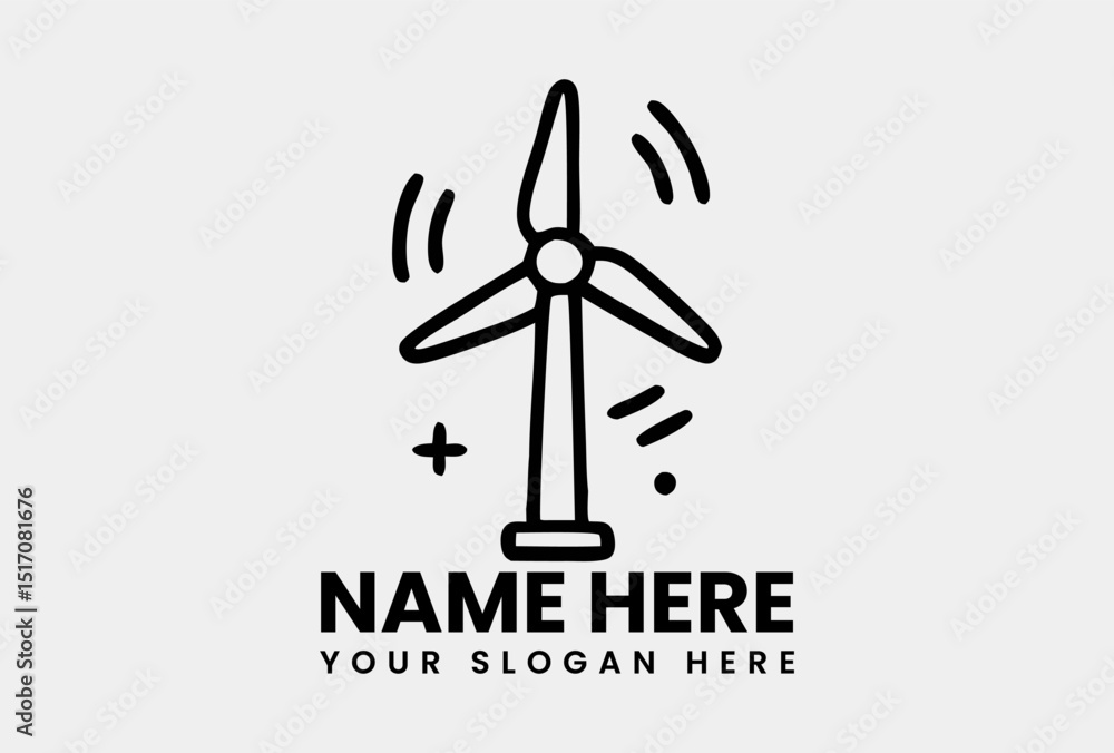 Wind power symbol depicting a spinning wind turbine generating clean energy. Renewable energy concept Wind power symbol depicting a spinning wind turbine generating clean energy. Renewable energy concept