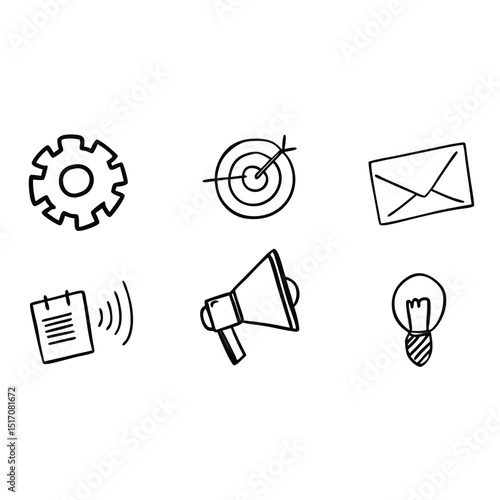 6 number of Digital Marketing Icon Set SEO Email Content CTR Megaphone in vector line art 