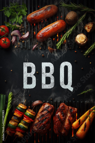 BBQ menu featuring grilled meats and vegetables