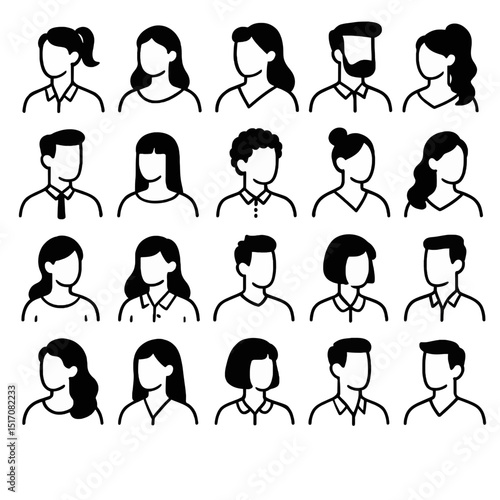 Set of Avatar Icons Outline Simple set of user profile image collection for UI mobile Male and female faces. Men women. Unknown or anonymous person stroke style illustrations vector group of people