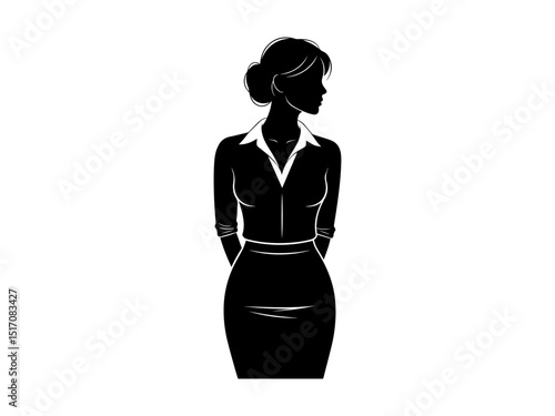 silhouette of a woman Secretary in black dress