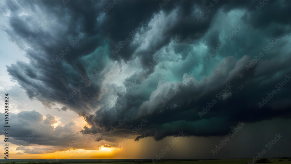 Fototapeta premium Dramatic Storm Cloudscape A Breathtaking Sunset Over a Powerful Thunderstorm