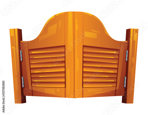Classic cowboy saloon swinging doors with bold wood panels and vintage appeal. Vector cartoon illustration