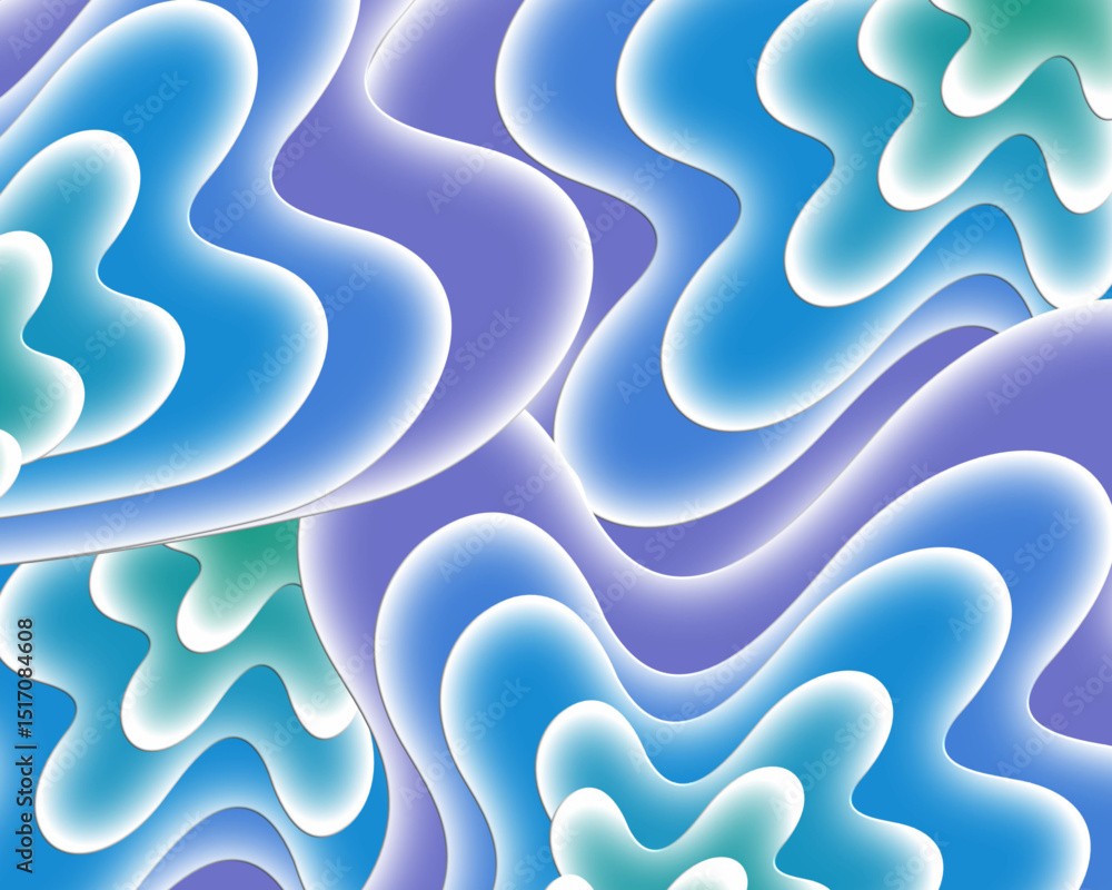 Obraz premium Fluid 3D background with layered blue, violet, and turquoise shapes in a flowing, soft abstract style.