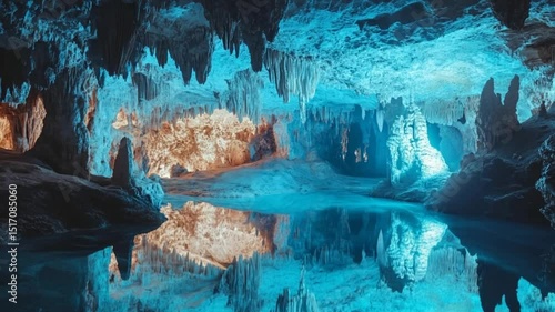 Enchanted Underwater Cave: A Symphony of Blue and Gold