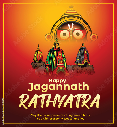 Vector design of Ratha Yatra of Lord Jagannath, Balabhadra and Subhadra for the ocassion of Odisha god Rathyatra Festival