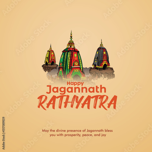 Vector design of Ratha Yatra of Lord Jagannath, Balabhadra and Subhadra for the ocassion of Odisha god Rathyatra Festival