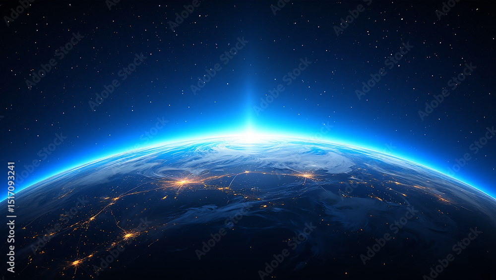 Obraz premium Stunning earth view from space capturing bright sunlight over a beautiful blue planet