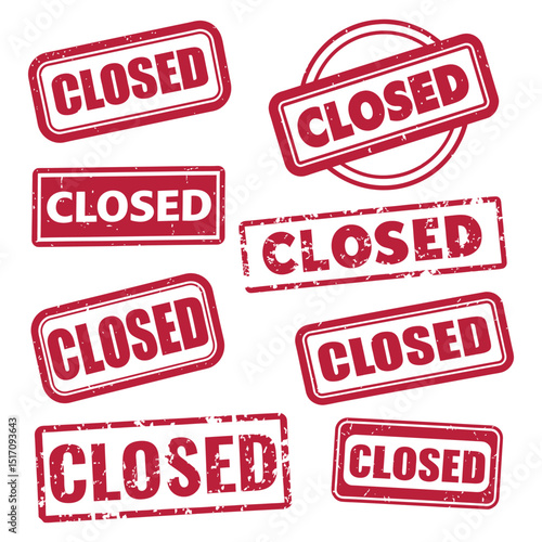 Set of various red grunge CLOSED rubber stamps