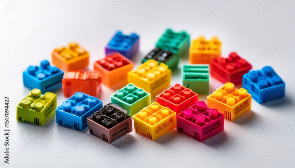 Obraz premium colorful plastic connectors arranged on a white surface showcasing vibrant creativity and design