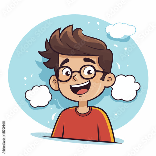 Cheerful young boy with colorful speech bubble avatar character for social media use