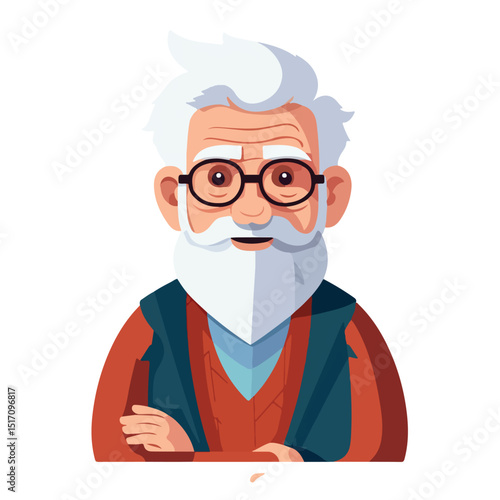 Detailed vector illustration of an isolated old grandfather character icon for design projects