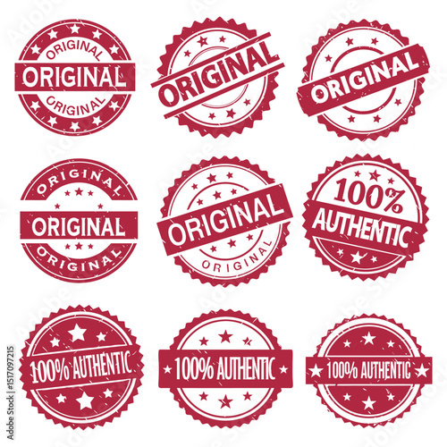 Assorted circular and ribbon red stamps for guaranteed originality