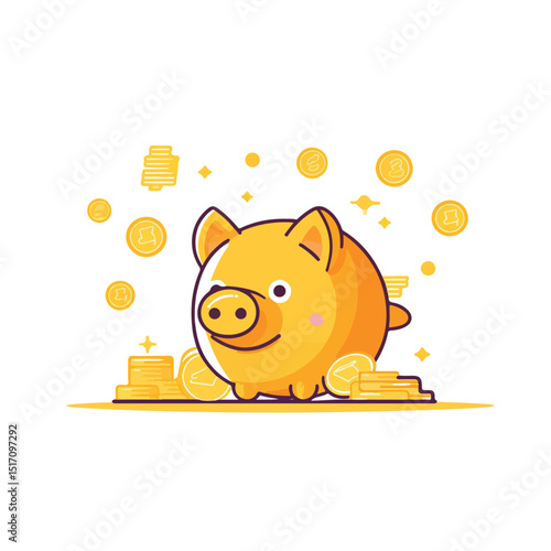 Piggy Savings Line Style Icon Vector Illustration: Financial Management Symbol
