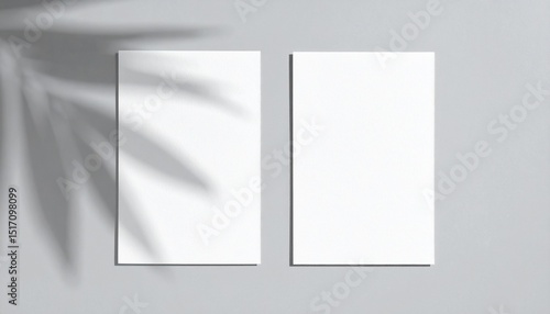 2 vertical sheets of textured white paper on soft gray table background.