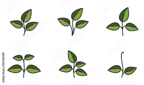 Set of plant and sprout in green colors. Spring, planting and nature design elements. Isolated vector images