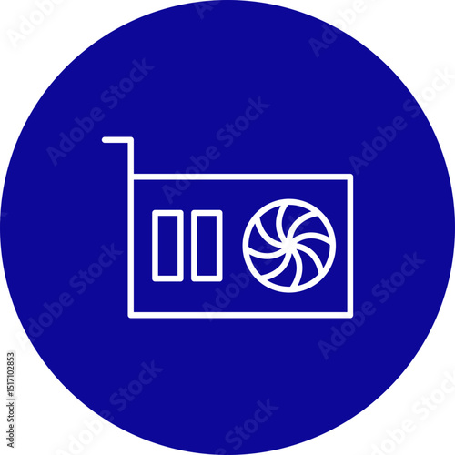 Graphics Card Vector Line Blue Circle Icon Design