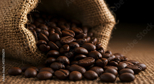 Coffee Beans Spilling from a Burlap Sack