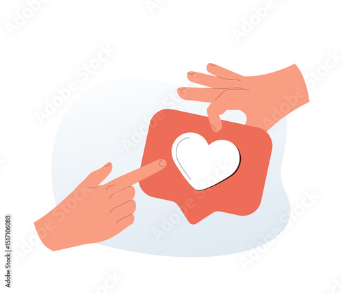 Digital marketing banner with hand giving like to another hand, concept of subscribers, posts, like, repost and comment