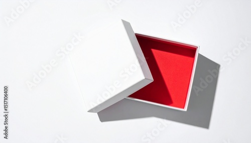 White square gift box mockup on white background, harsh shadows, red inside Free Download White square gift box mockup on white background, harsh shadows, red inside - GFXLoad
