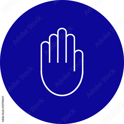 Hand Stop Gesture  Vector Line Blue Circle Icon Design