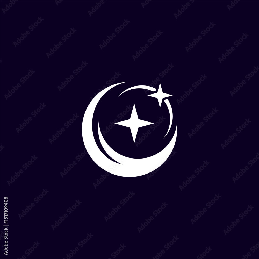 crescent moon and star logo in flat vector design style crescent moon and star logo in flat vector design style