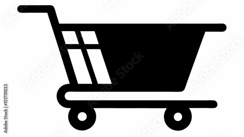 Cart Silhouette A solid black silhouette of an empty shopping cart against a contrasting white background making it striking and noticeable.