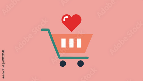 Cart with Heart Symbol An illustration integrating a heart shape into the design of the empty shopping cart symbolizing care for others and the environment instead of consumerism.