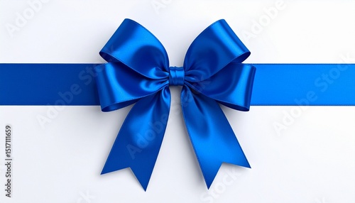 Decorative blue bow with horizontal blue ribbon.
