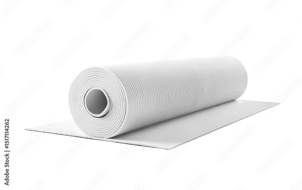 Fototapeta premium Rolled white yoga mat floating gracefully with minimalist style and smooth texture isolated on transparent background PNG