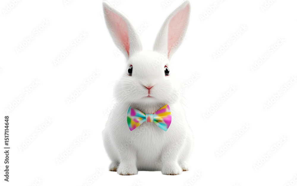 Adorable fluffy white bunny with vibrant bowtie isolated showcasing soft fur and cute expression isolated on transparent background PNG Adorable fluffy white bunny with vibrant bowtie isolated showcasing soft fur and cute expression isolated on transparent background PNG