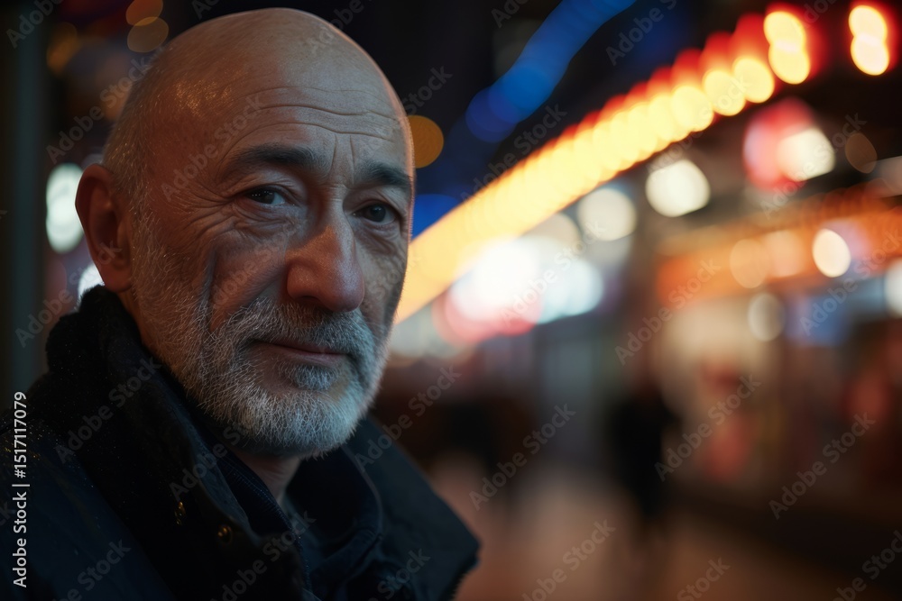 Portrait of an old man with a gray beard in the city at night Portrait of an old man with a gray beard in the city at night