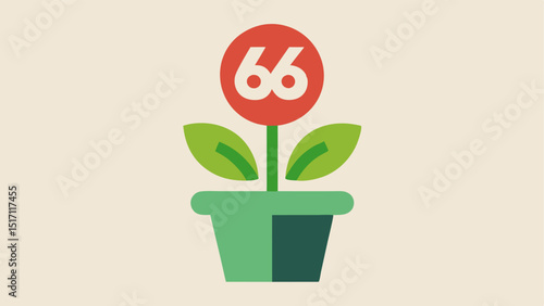 A An A designed with a potted plant that blossoms into a fresh 65% off price tag emphasizing ecofriendly products.