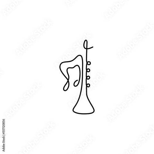 jazz music trumpet logo with musical notes in continuous line design style