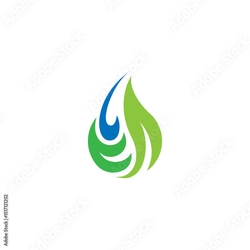 natural leaf logo in water drop shape in flat design style