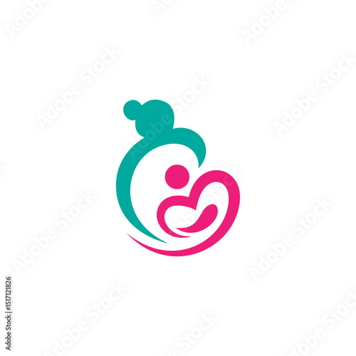 family love care logo with mother and child icon in flat design style