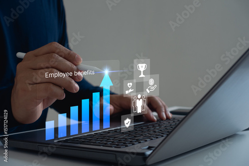 Принти на полотні Businessman benefits grown-up management employee develop long-term strategies, bonus pay, Indirect, healthcare, insurance, workplace incentives