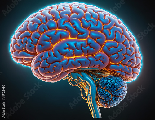 Hologram of the human brain affected by the disease, dark areas, disturbed neural bonds