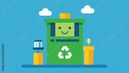 Battery Recycling Station A friendly battery recycling kiosk where customers can bring old batteries adorned with cheerful graphics about the importance of recycling with a deals