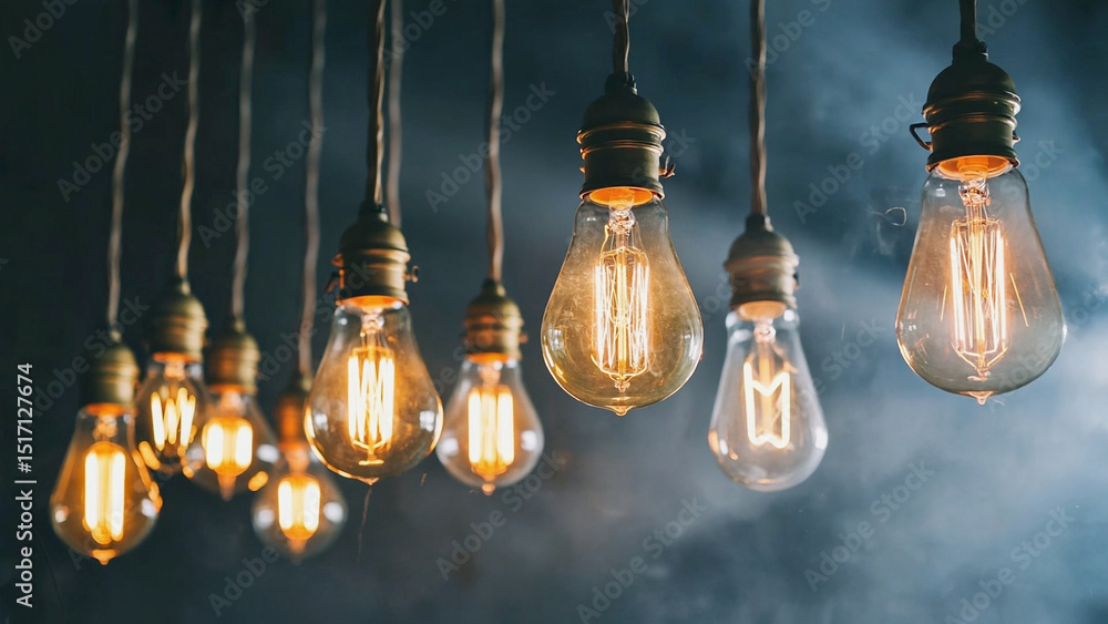 Obraz premium multiple eclectic bulbs hanging with smokey background.ai 