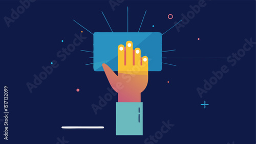 Gestural Control An illustration of a hand making a gesture towards a virtual display activated by the users thoughts with beams of light linking the hand to the screen.