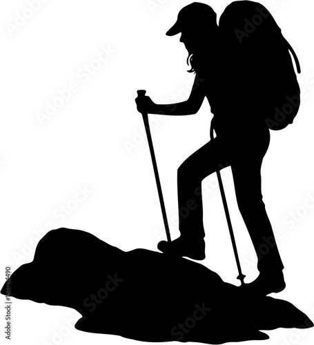 hiking silhouette vector illustration, isolated on white